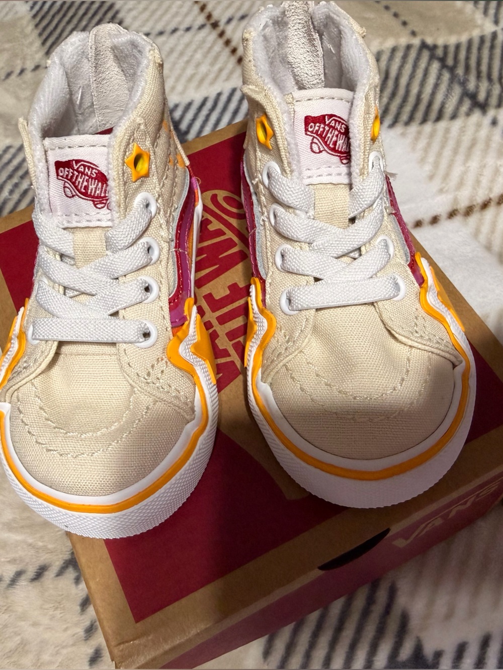Vans Kids High-Top Sneakers in Cream with Yellow Accents